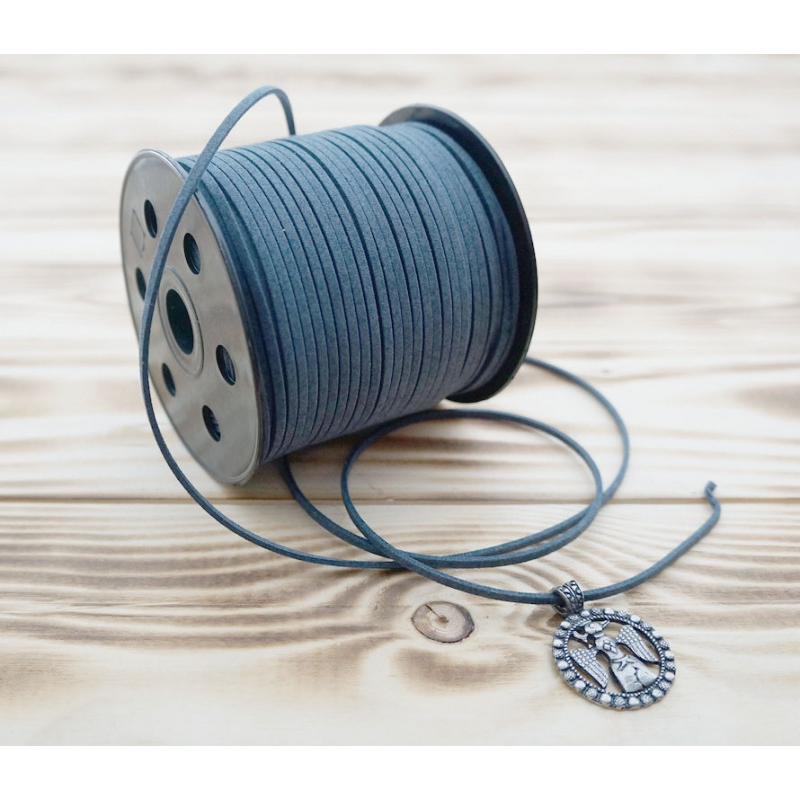 Велюровий шнурок на котушці довжина 90 метрів Сіро синій