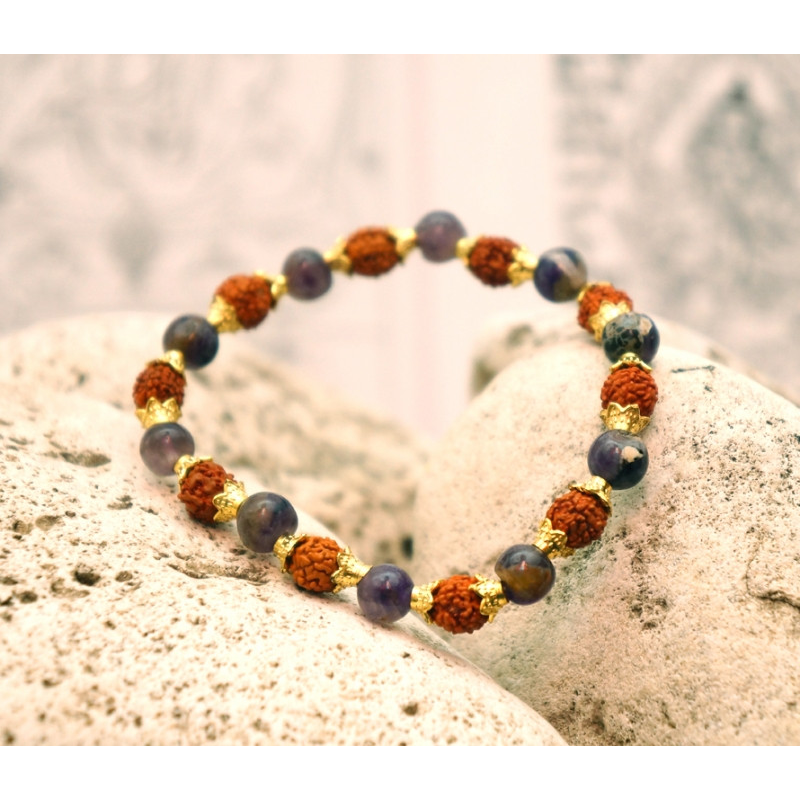 Браслет Рудракша + латунь + Аметист