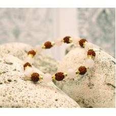 Браслет Рудракша + латунь + Рожевий кварц