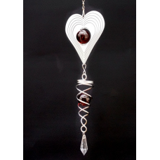 3D Мобіль Серце + скляна куля білий метал, підвіска може обертатися