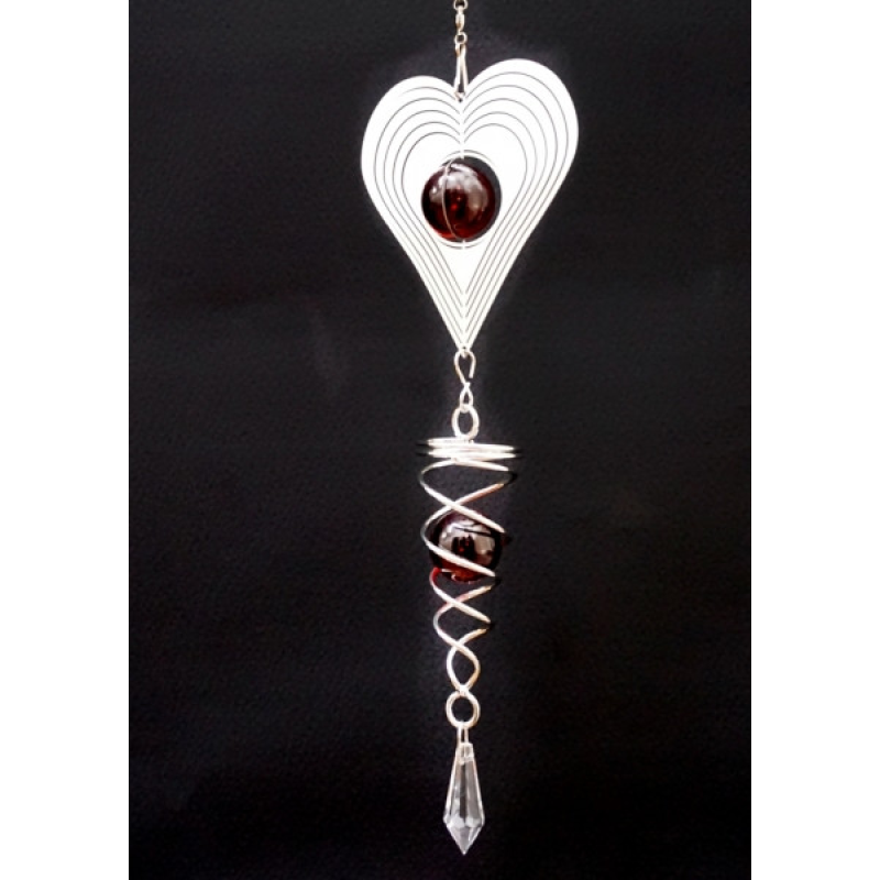 3D Мобіль Серце + скляна куля білий метал, підвіска може обертатися