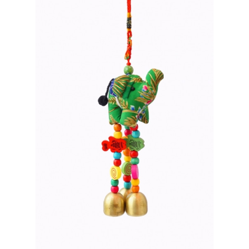 Підвіска з тканини Слоник + 3 литі дзвіночки №2 Підвіска з тканини Слоник + 3 литі дзвіночки №2