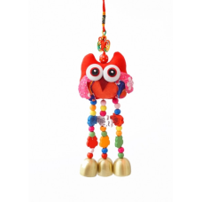 Підвіска з тканини Сова + 3 литі дзвіночки Червона