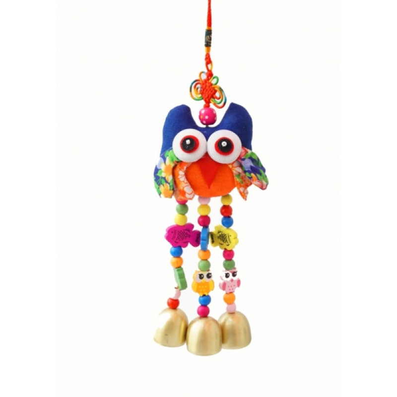 Підвіска з тканини Сова + 3 литі дзвіночки Синя Підвіска з тканини Сова + 3 литі дзвіночки Синя