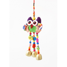 Підвіска з тканини Сова + 3 литі дзвіночки Фіолетова