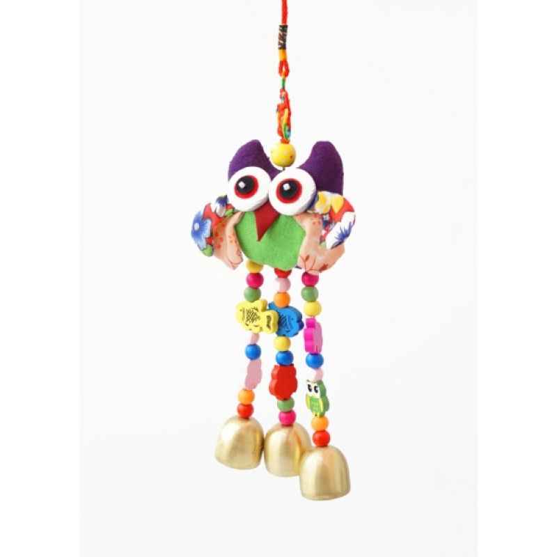 Підвіска з тканини Сова + 3 литі дзвіночки Фіолетова Підвіска з тканини Сова + 3 литі дзвіночки Фіолетова