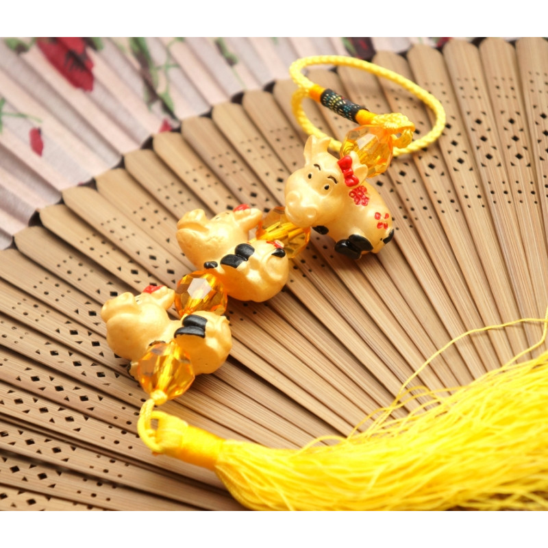 Підвіска з пензликом Три Бичка жовті