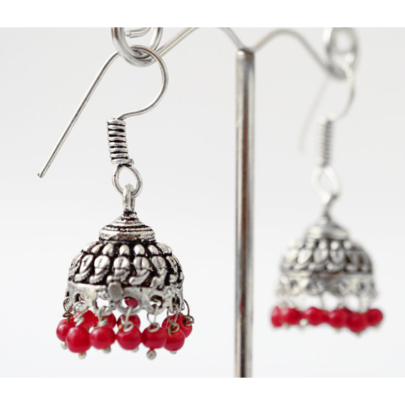 Сережки Парасолька з Червоним бісером