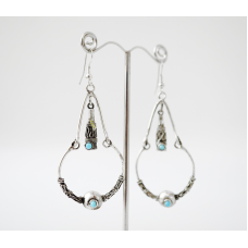 Сережки кільце + трикутник Блакитна вставка