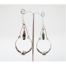 Сережки кільце + трикутник Чорна вставка