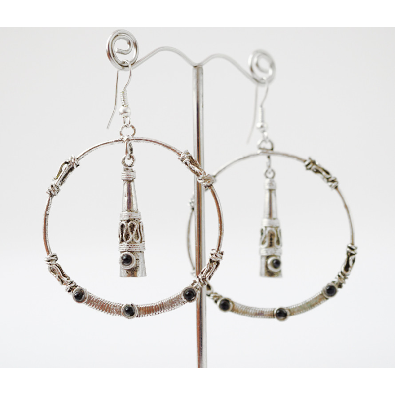 Сережки кільце з конусом Чорна вставка