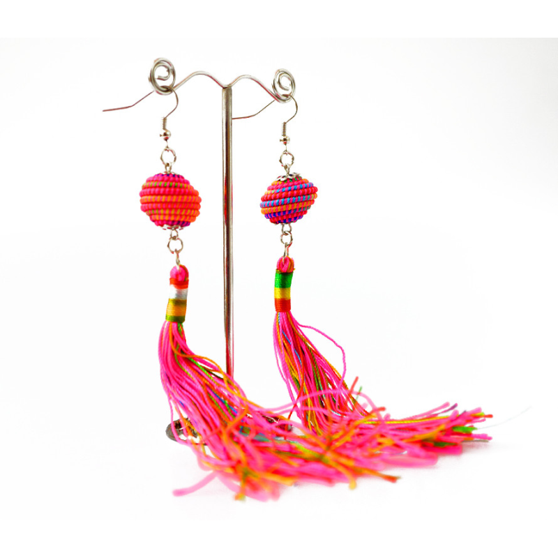 Сережки плетені Подвійні №1 Рожеві