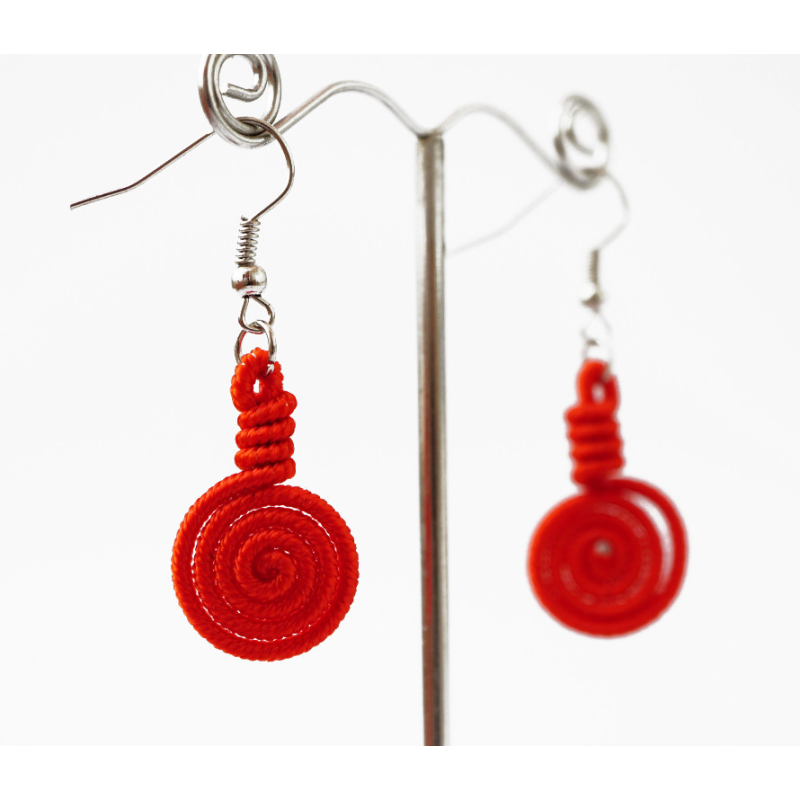 Сережки плетені Спіралька №3 Червоні