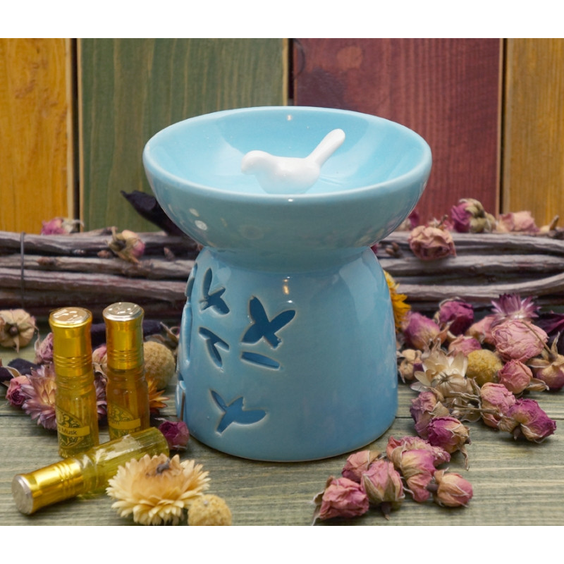 Аромалампа керамічна Пташка на гілці Блакитна