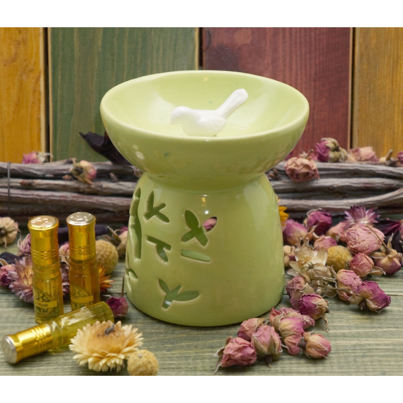 Аромалампа керамічна Пташка на гілці Салатова