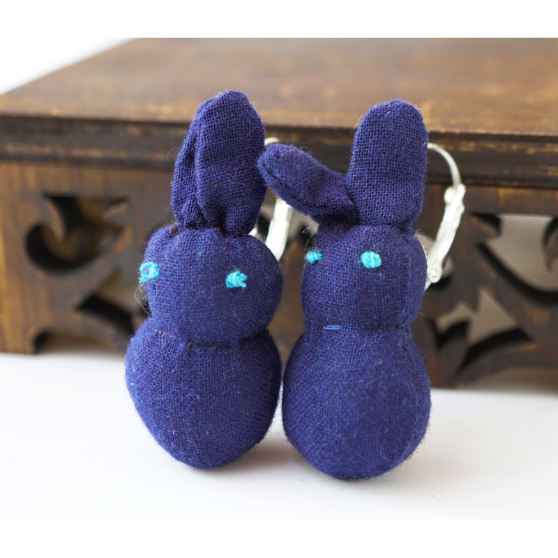 Сережки ганчір“яні Зайці темно сині