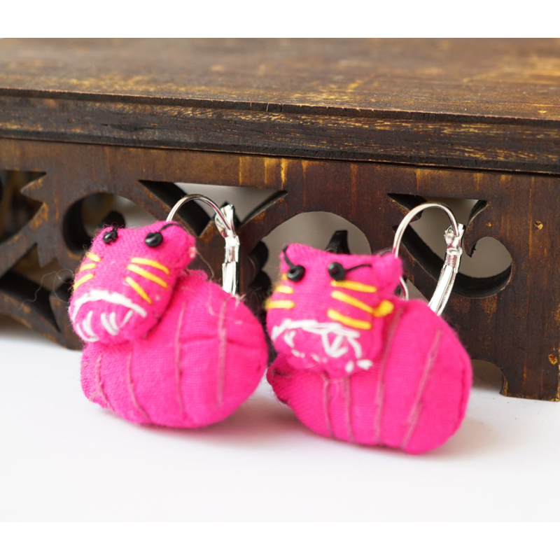 Сережки ганчір“яні Смугастий котик рожеві