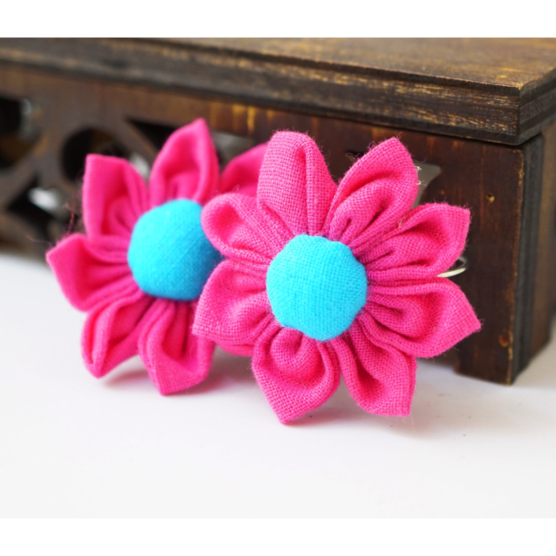 Сережки ганчіркові Квітка темно рожева