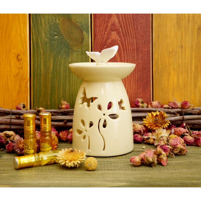 Аромалампа керамічна Метелик у квітах Світло жовта