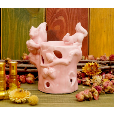 Аромалампа керамічна Дві білки на дереві Рожева