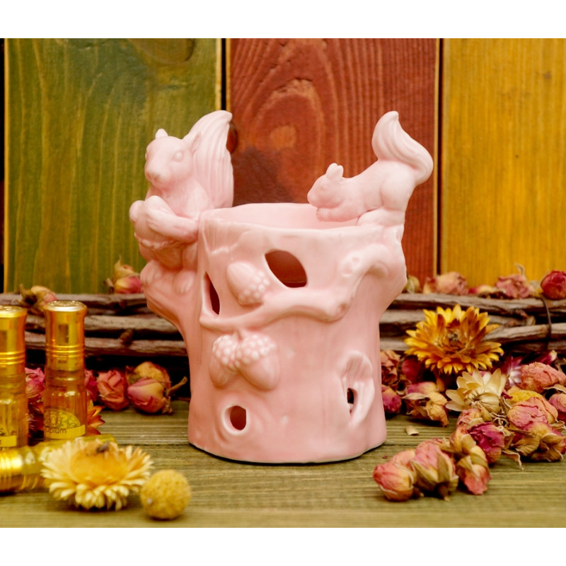 Аромалампа керамічна Дві білки на дереві Рожева