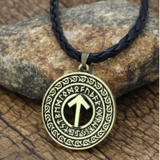 Кулон Тейваз з рунами жовтий метал