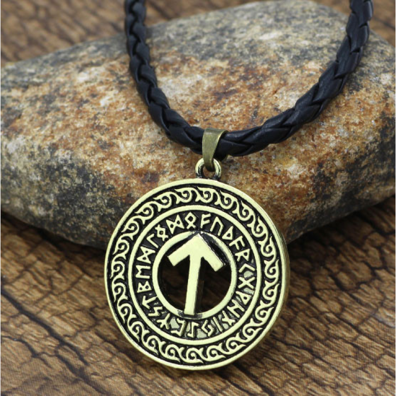 Кулон Тейваз з рунами жовтий метал