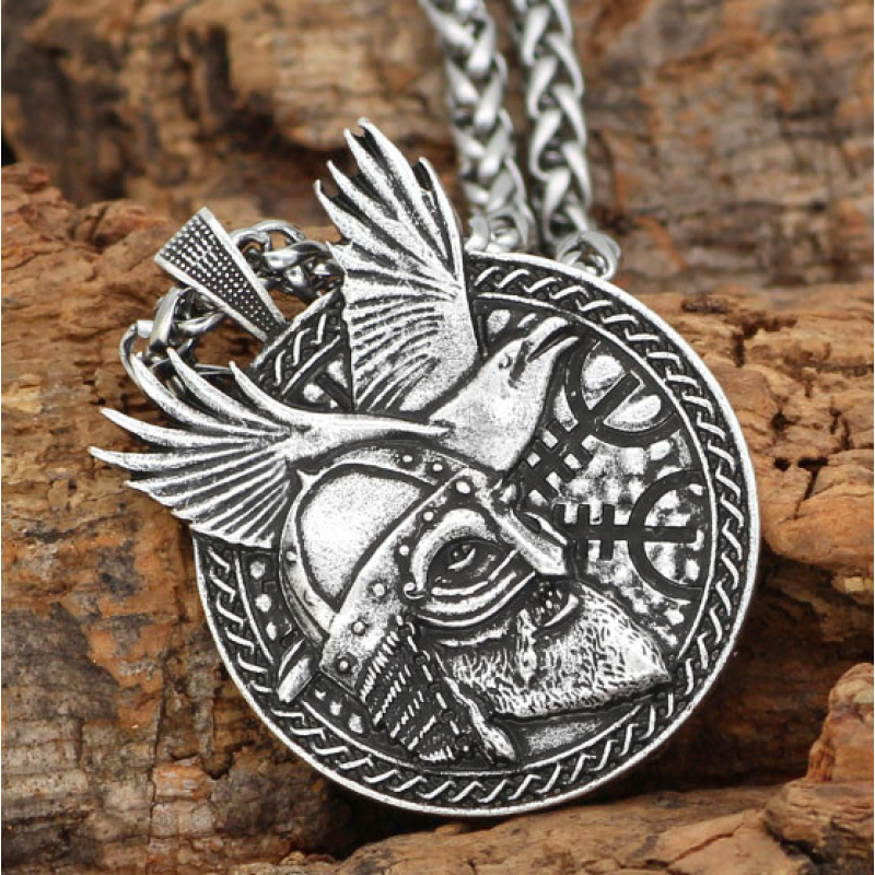 Кулон Вікінг з вороном білий метал