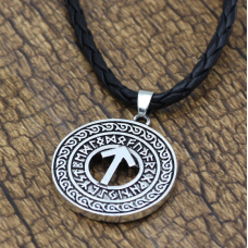Кулон Тейваз з рунами білий метал