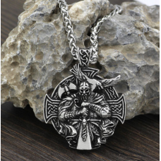 Кулон Перун з мечем білий метал