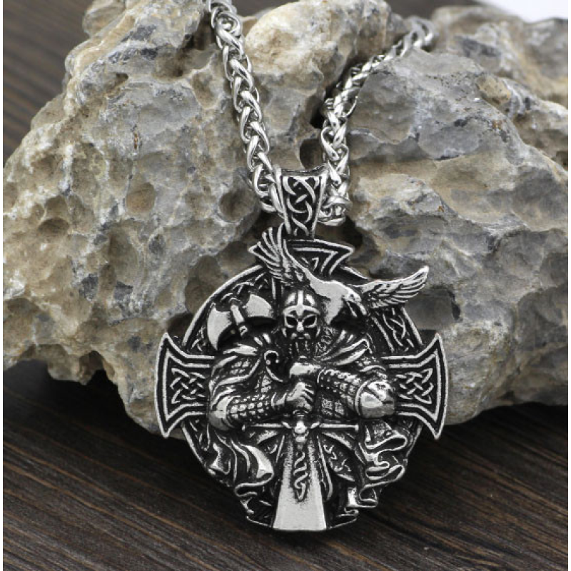 Кулон Перун з мечем білий метал