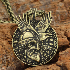 Кулон Вікінг з вороном жовтий метал