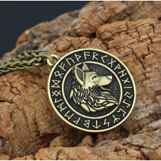 Кулон Вовк з рунами жовтий метал