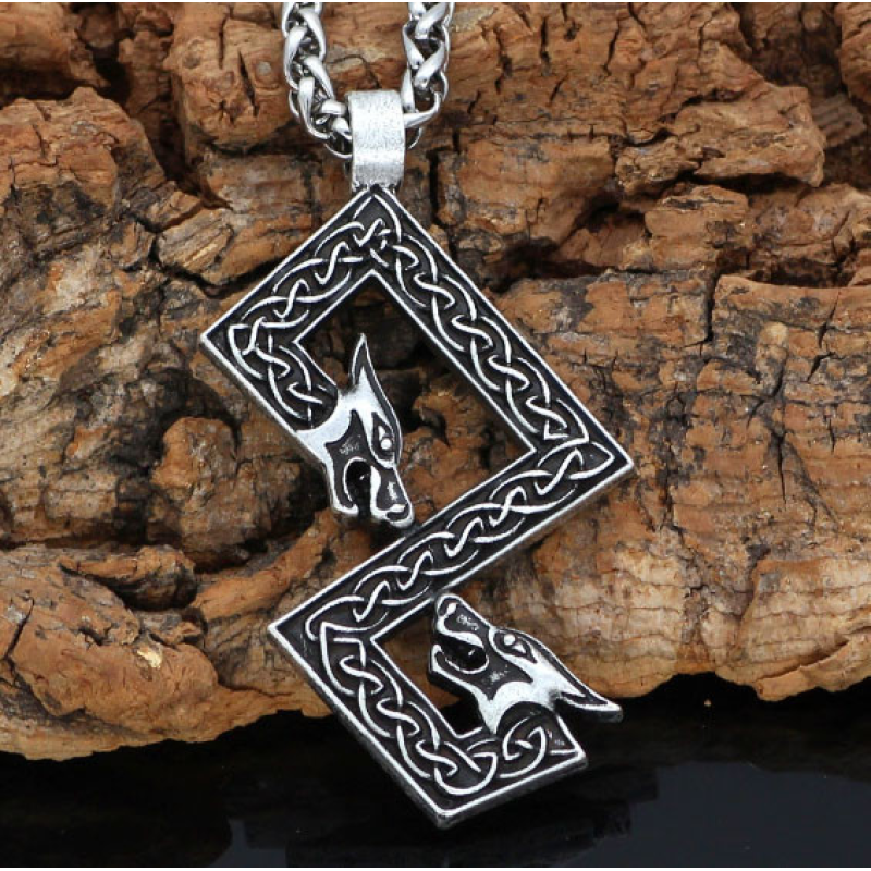 Кулон Дволикий вовк білий метал