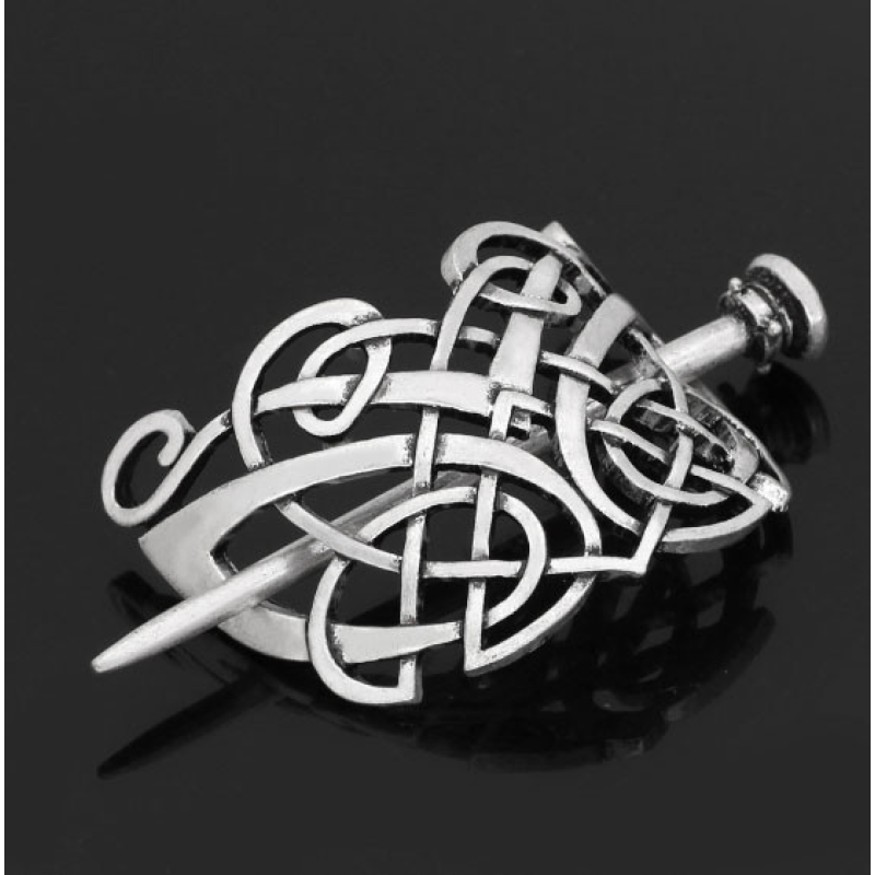 Заколка для волосся Кельтський вузол білий метал