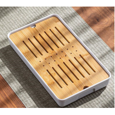 Чабань прямокутний Смужка пластик + бамбук Білий