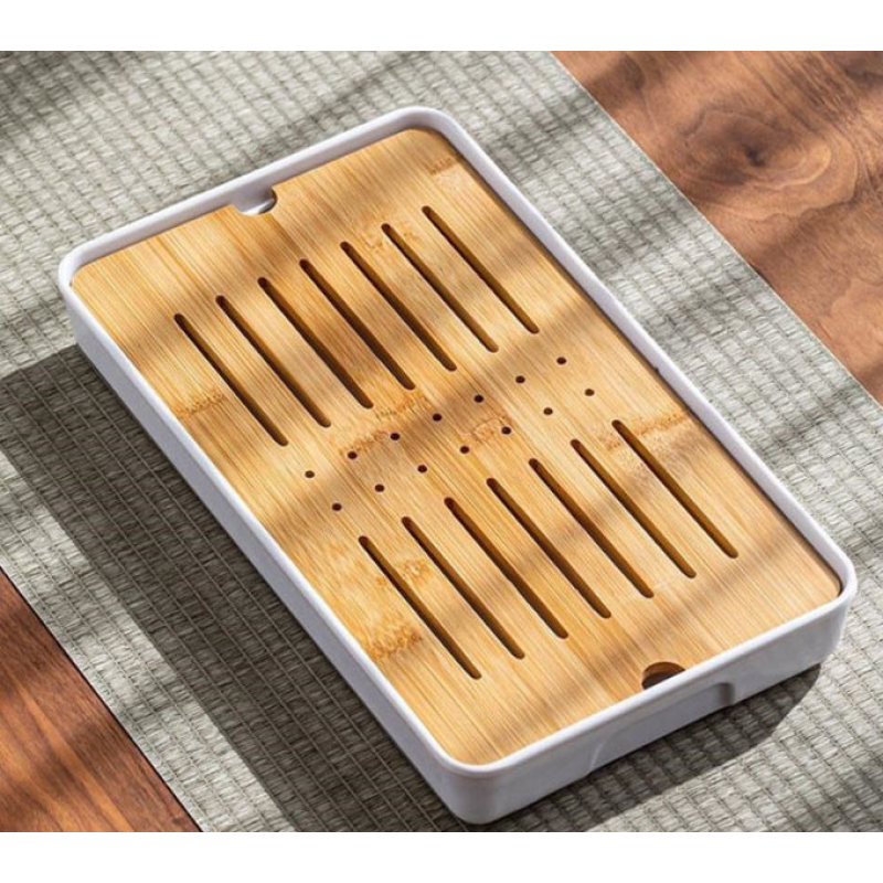 Чабань прямокутний Смужка пластик + бамбук Білий