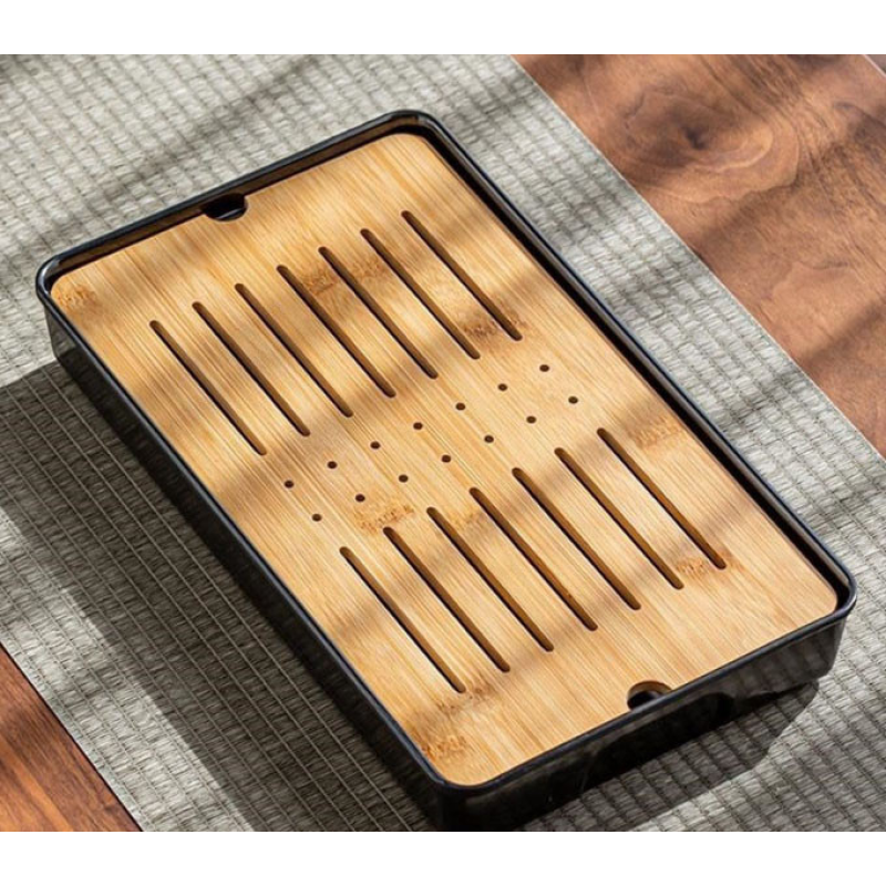 Чабань прямокутний Смужка пластик + бамбук Чорний