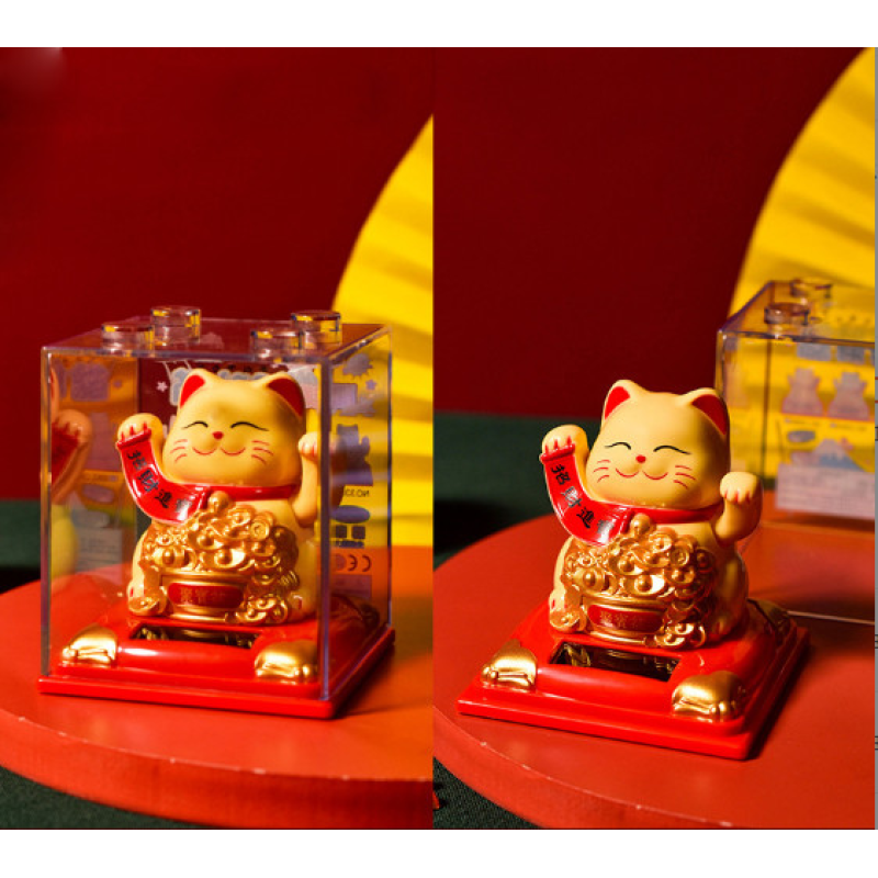 Манекі Неко зі свитком на сонячній батарейці Жовтий Манекі Неко зі свитком на сонячній батарейці Жовтий