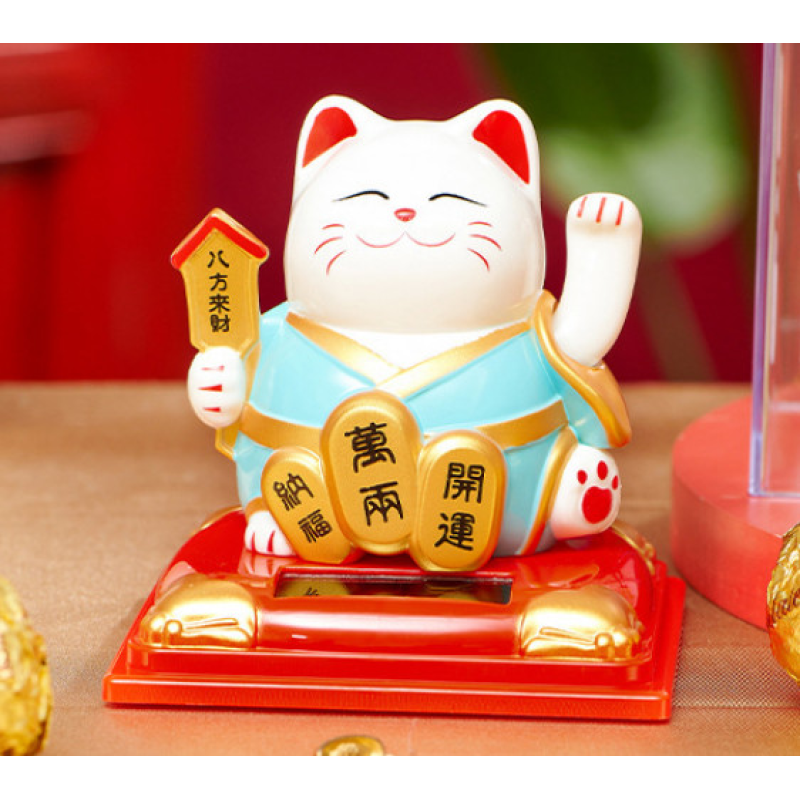 Манекі Неко у кімоно на сонячній батарейці Блакитний