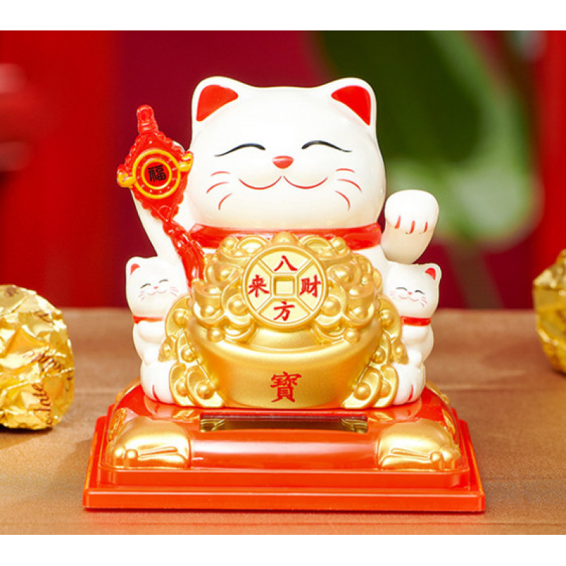 Манекі Неко з достатком на сонячній батарейці Білий