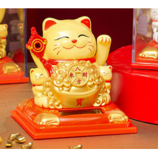 Манекі Неко з достатком на сонячній батарейці Жовтий