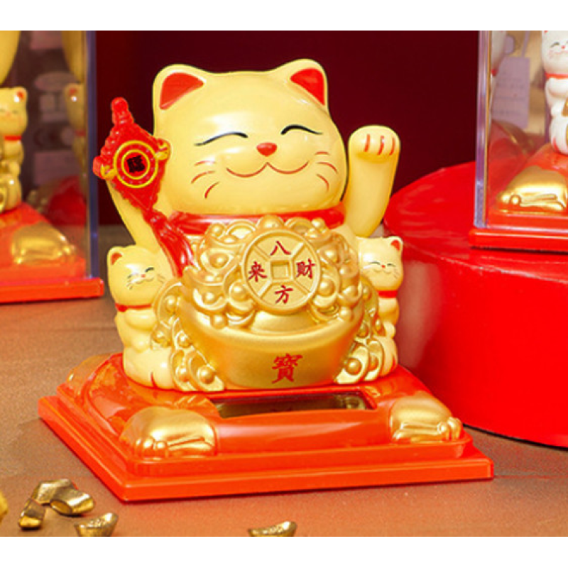 Манекі Неко з достатком на сонячній батарейці Жовтий