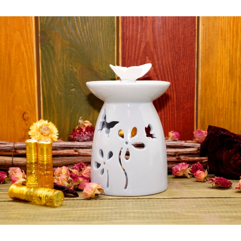 Аромалампа керамічна Метелик у квітах Блакитна №2