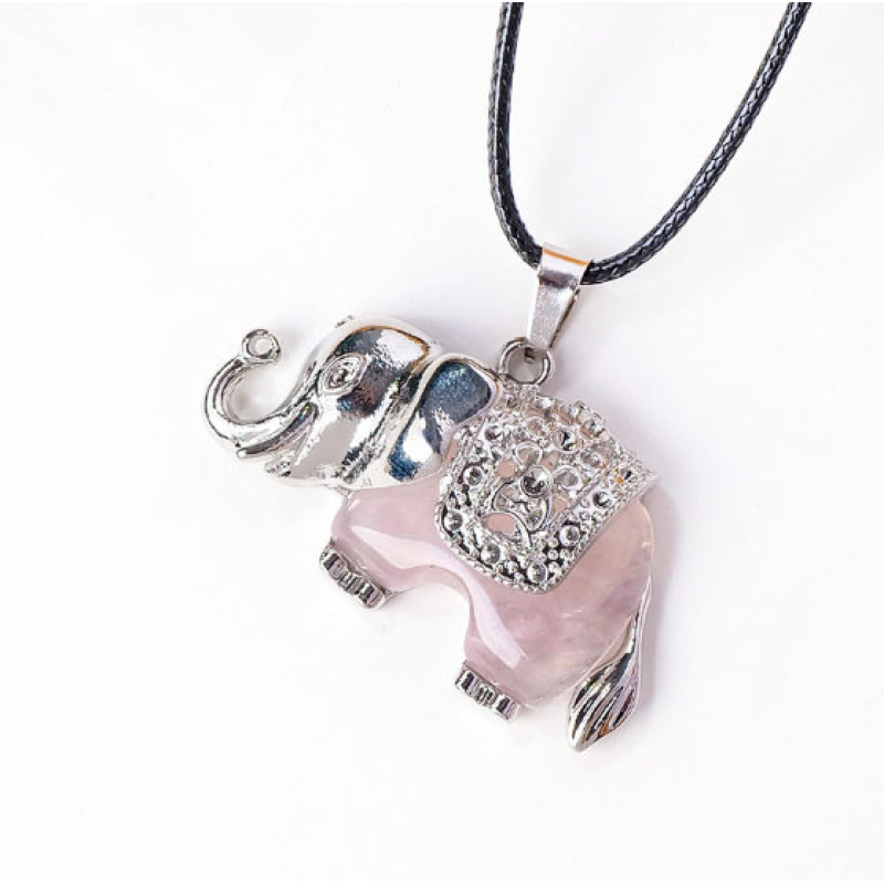 Кулон Слоненя вставка Рожевий кварц