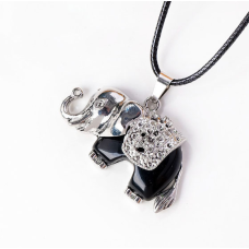 Кулон Слоненя вставка Обсидіан