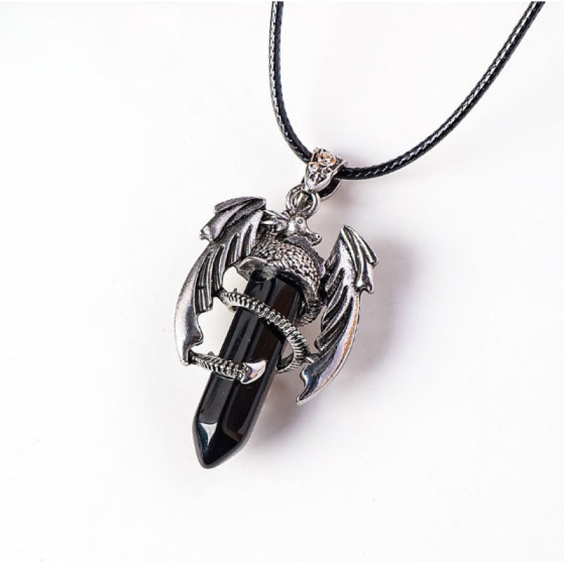 Кулон Кажан вставка Обсидіан