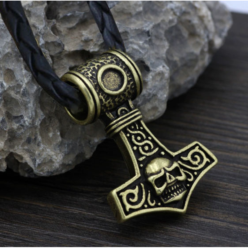 Кулон Молот Тора з черепом жовтий метал