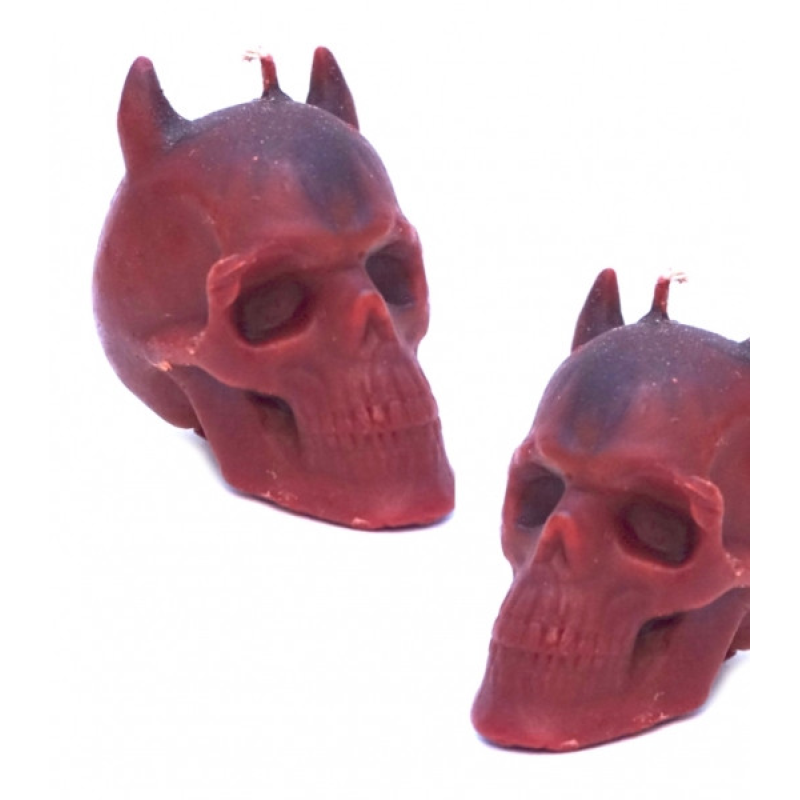 Свічка воскова Череп з ріжками червоний