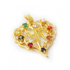 Кулон металевий з камінням Свастика на листку